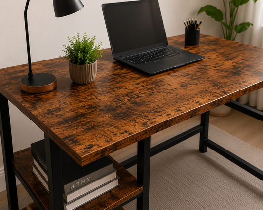 Modern Industrial Computer Desk with Storage Shelves