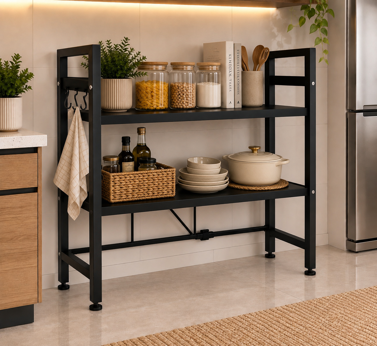 Tier Microwave Oven Rack with 3 Hooks