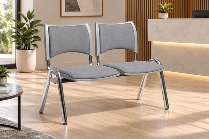 Modern 2-Seater Waiting Room Bench with Padded Seats & Chrome Frame