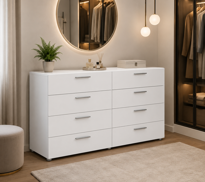 Levan Home Contemporary 8 Drawer Double Bedroom Dresser in White