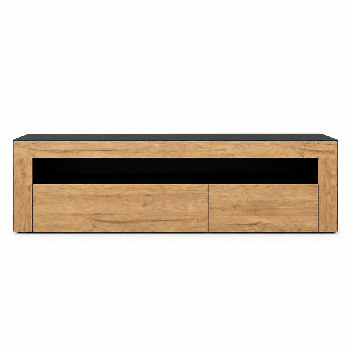 Modern Wooden TV Unit with Open Shelf & Storage