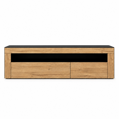 Modern Wooden TV Unit with Open Shelf & Storage