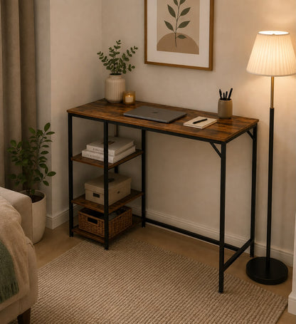 Rustic Industrial Console Table with Storage Shelves