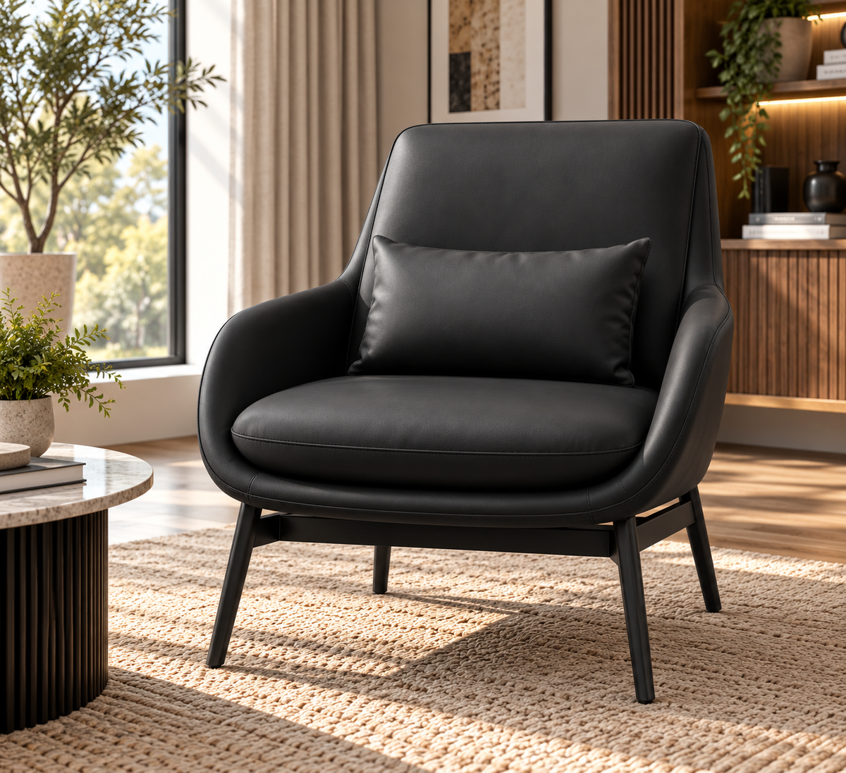 Modern Upholstered Lounge Chair with Accent Cushion