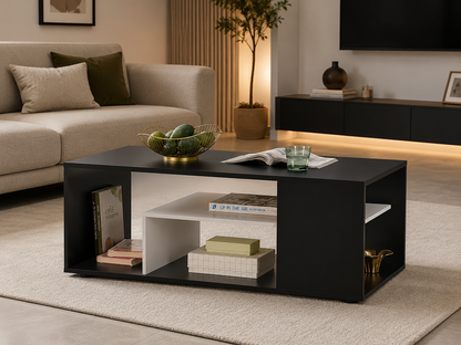 Coffee Table Side Table Sideboard Melamine Coated Chipboard Black White 41x110x50cm
