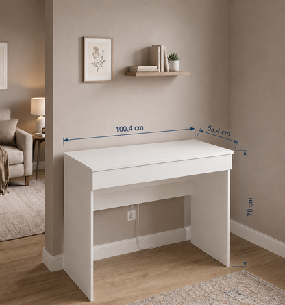 KOMTO White Desk with 1 Drawer - 100 x 53 x 76 cm Office Computer Desk for Small Work Space with Storage