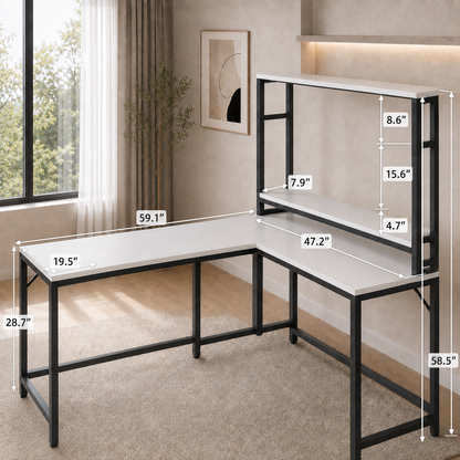 Modern L-Shaped Computer Desk with Monitor Shelf