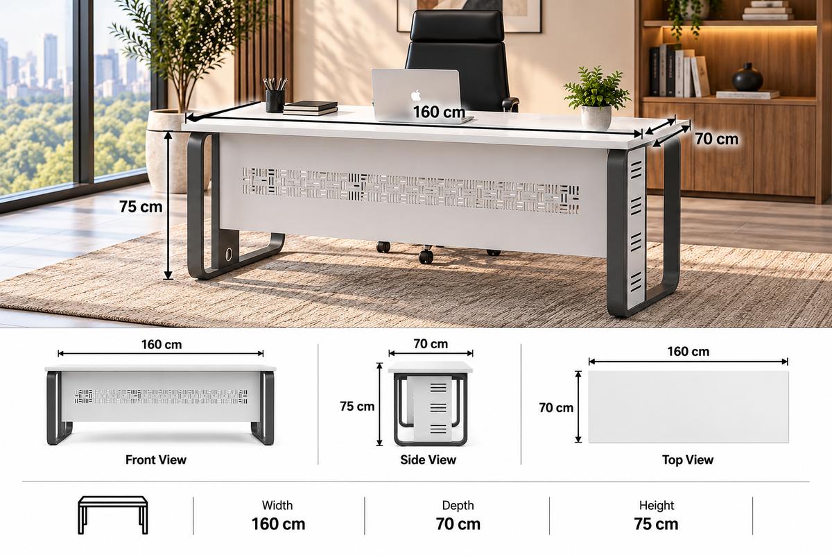 Premium White Office Desk with Sleek Metal Legs