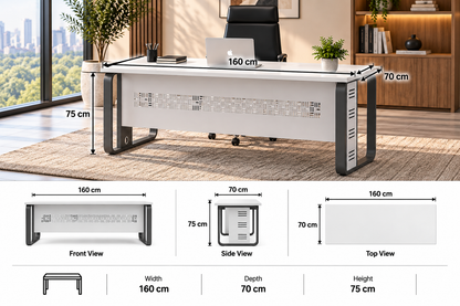 Premium White Office Desk with Sleek Metal Legs