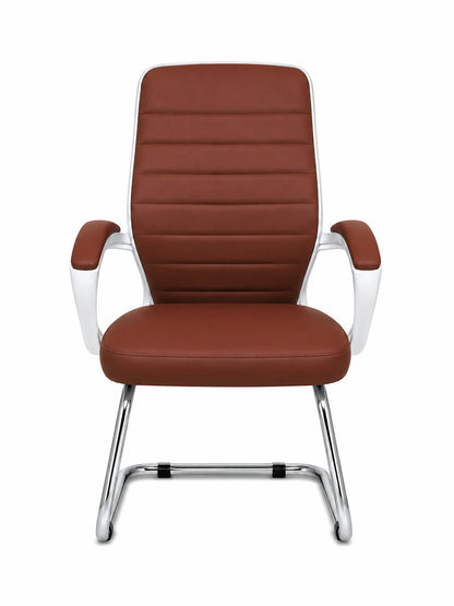Modern Ergonomic Leather Office Chair with Fixed White Frame and Casters