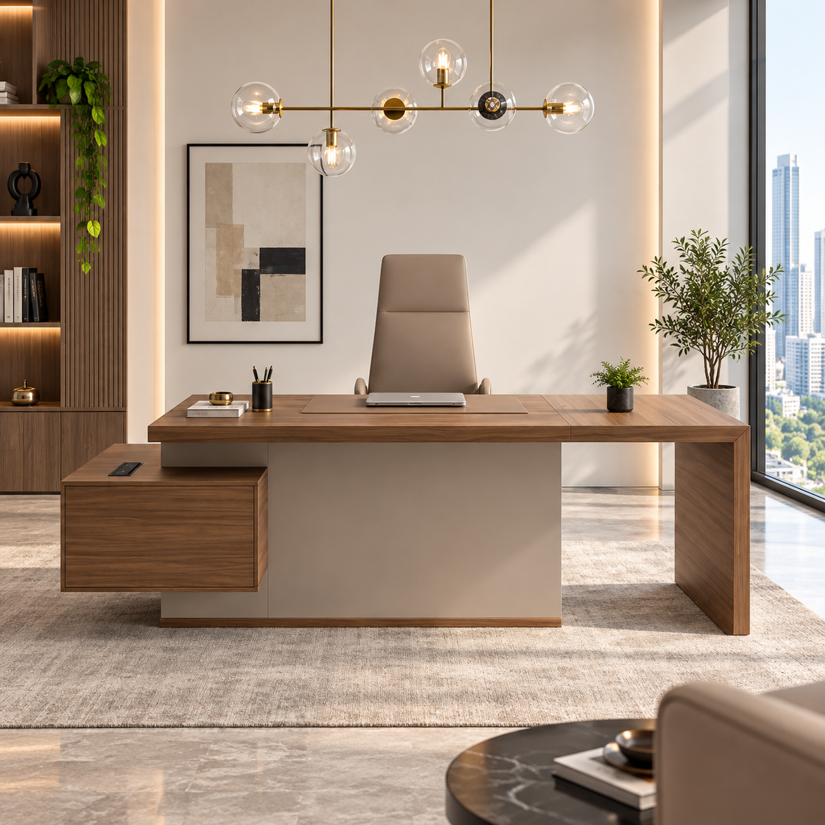 Modern Executive Office Desk with Storage
