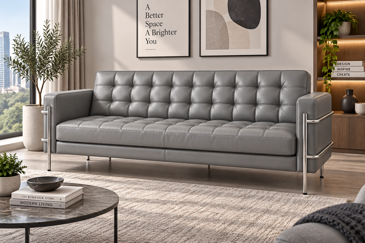 Modern Tufted Leather Sofa 3 Piece