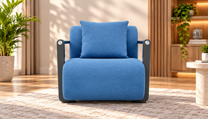 Modern Upholstered Armchair with Cushioned Backrest & Metal Frame