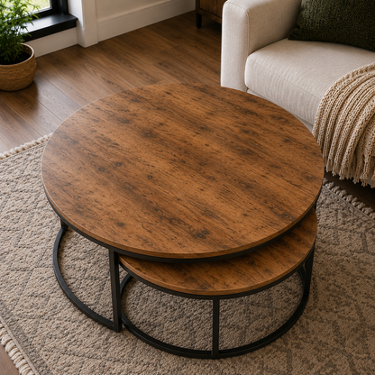 Vinchi Coffee Table, 75 cm, Black/wood Set of 2- AFC189