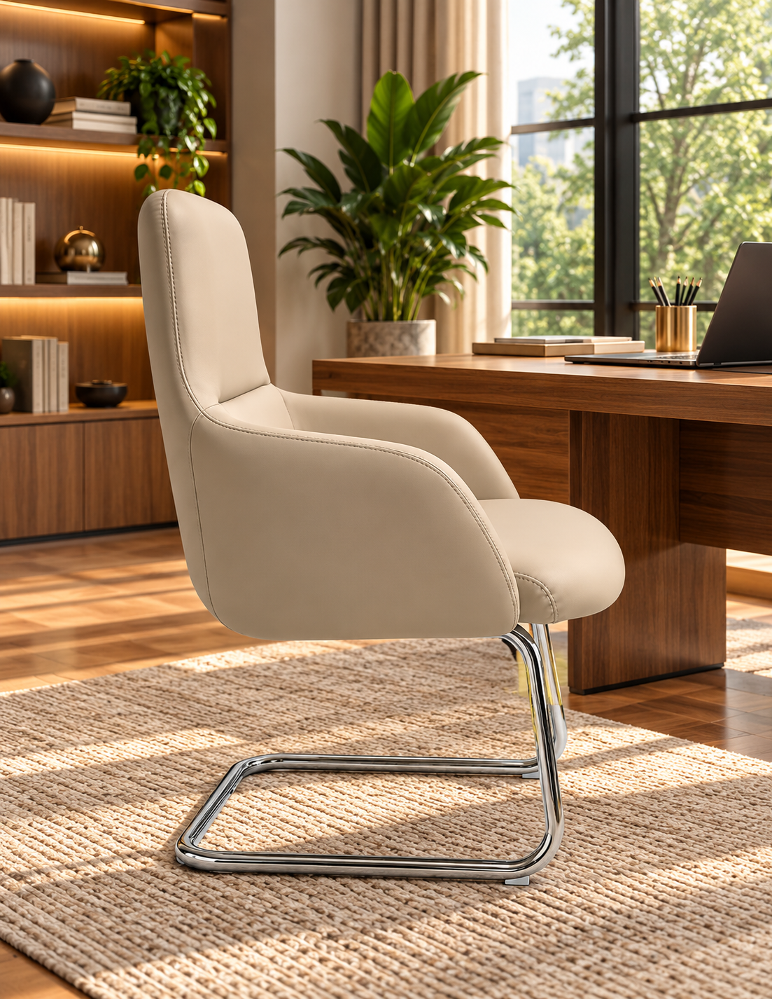 Modern Padded Visitor Chair with Curved Armrests