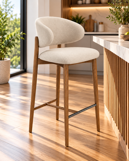 Modern Upholstered Bar Stool with Curved Backrest