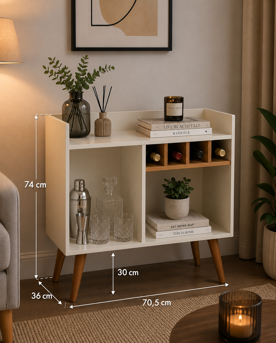 Retro Corner Cafe Buffet Sideboard, Off White/Nature