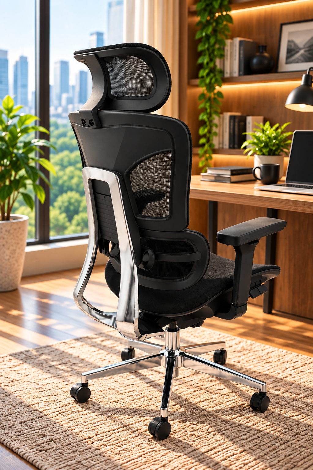Modern Executive Mesh Office Chair with Adjustable Headrest & Footrest