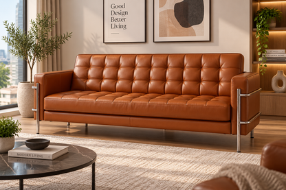 Modern Tufted Leather Sofa 3 Piece