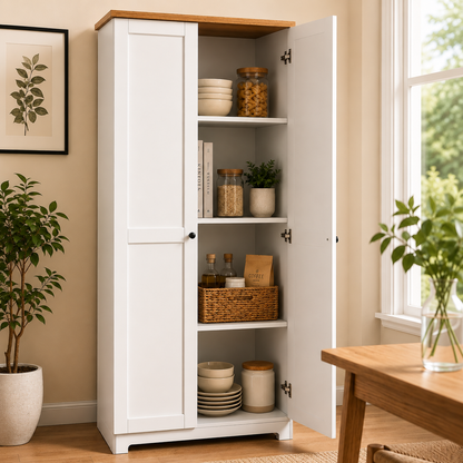 Wooden Storage Cabinet with 2-Doors and 4-Shelves
