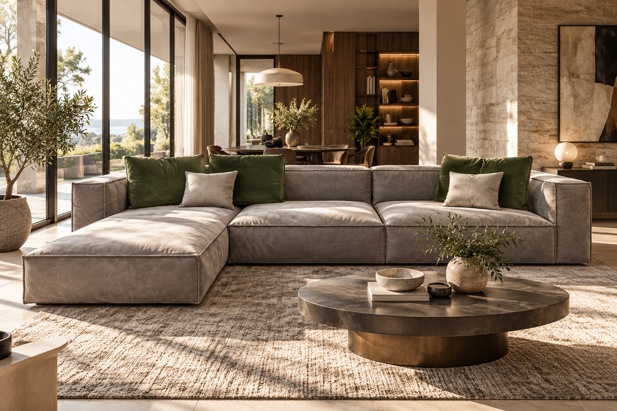 Modern Beige L-Shaped Sectional Sofa with Chaise