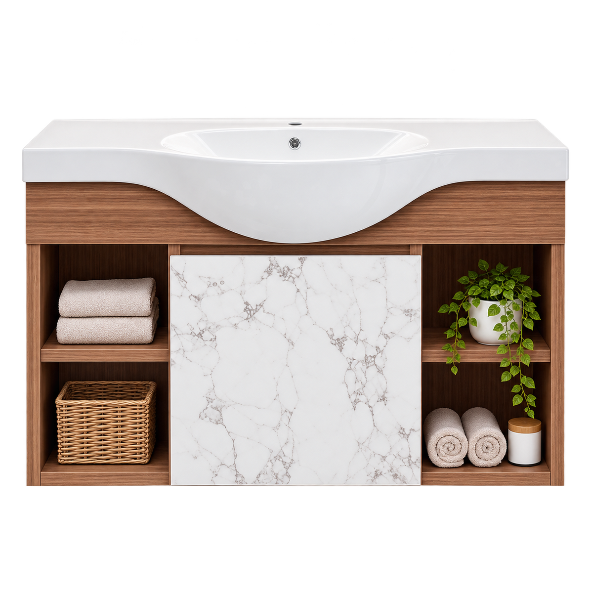 Modern Wall-Mounted Bathroom Vanity with Ceramic Sink