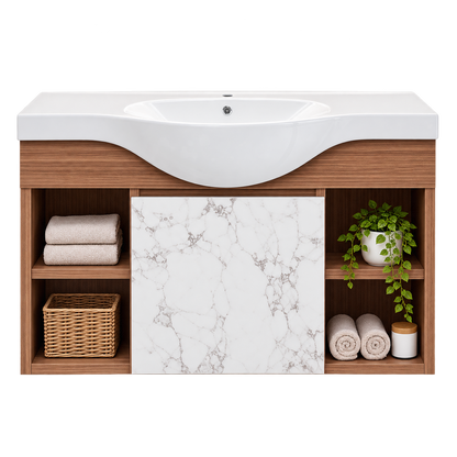 Modern Wall-Mounted Bathroom Vanity with Ceramic Sink
