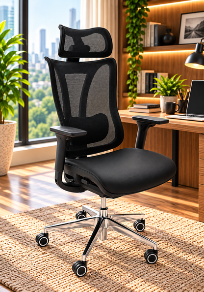 Contemporary High-Back Mesh Office Chair with Adjustable Headrest