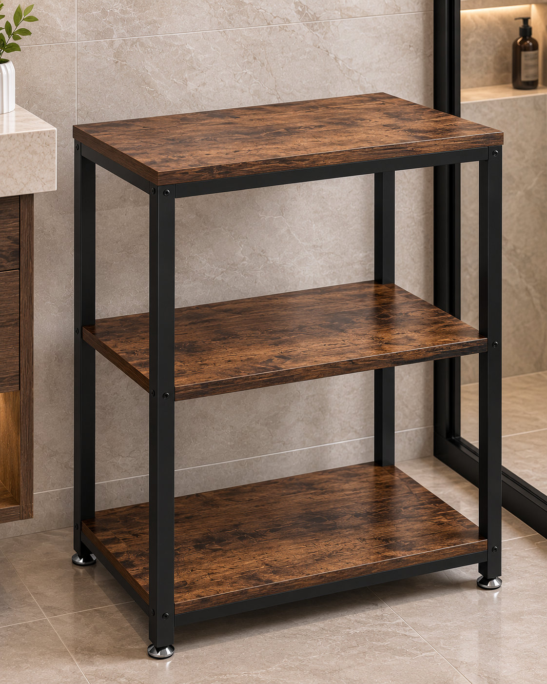 Tall End Side Table, 30" Height Nightstand with 3-Tier Storage Shelf for Living Room Bedroom Office Hallway Study, 1-Pack, Brown