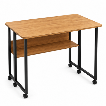 Modern Rolling Computer Desk with Lower Shelf