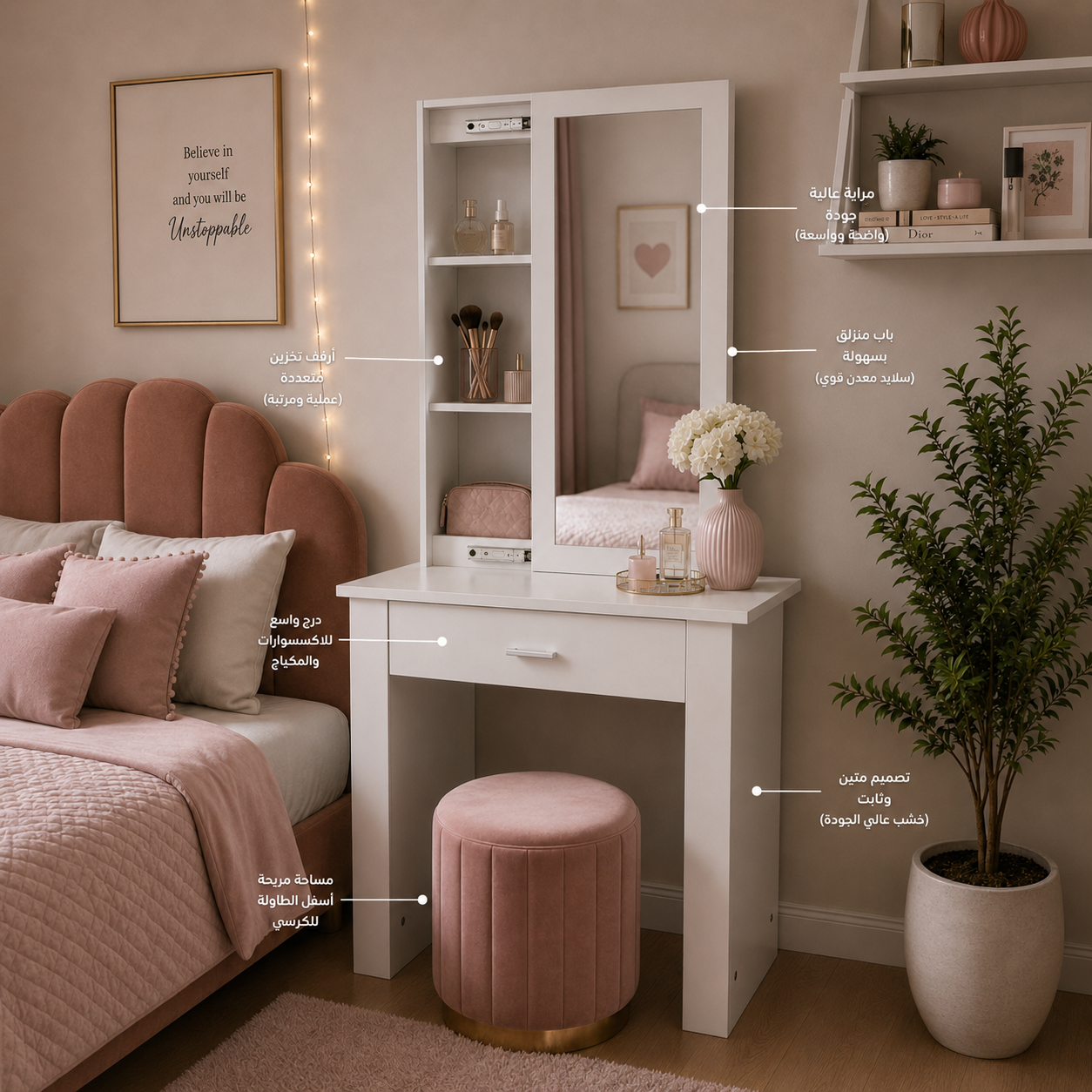 Panana Modern Girls Bedroom Dressing Table Sliding Mirrored Door