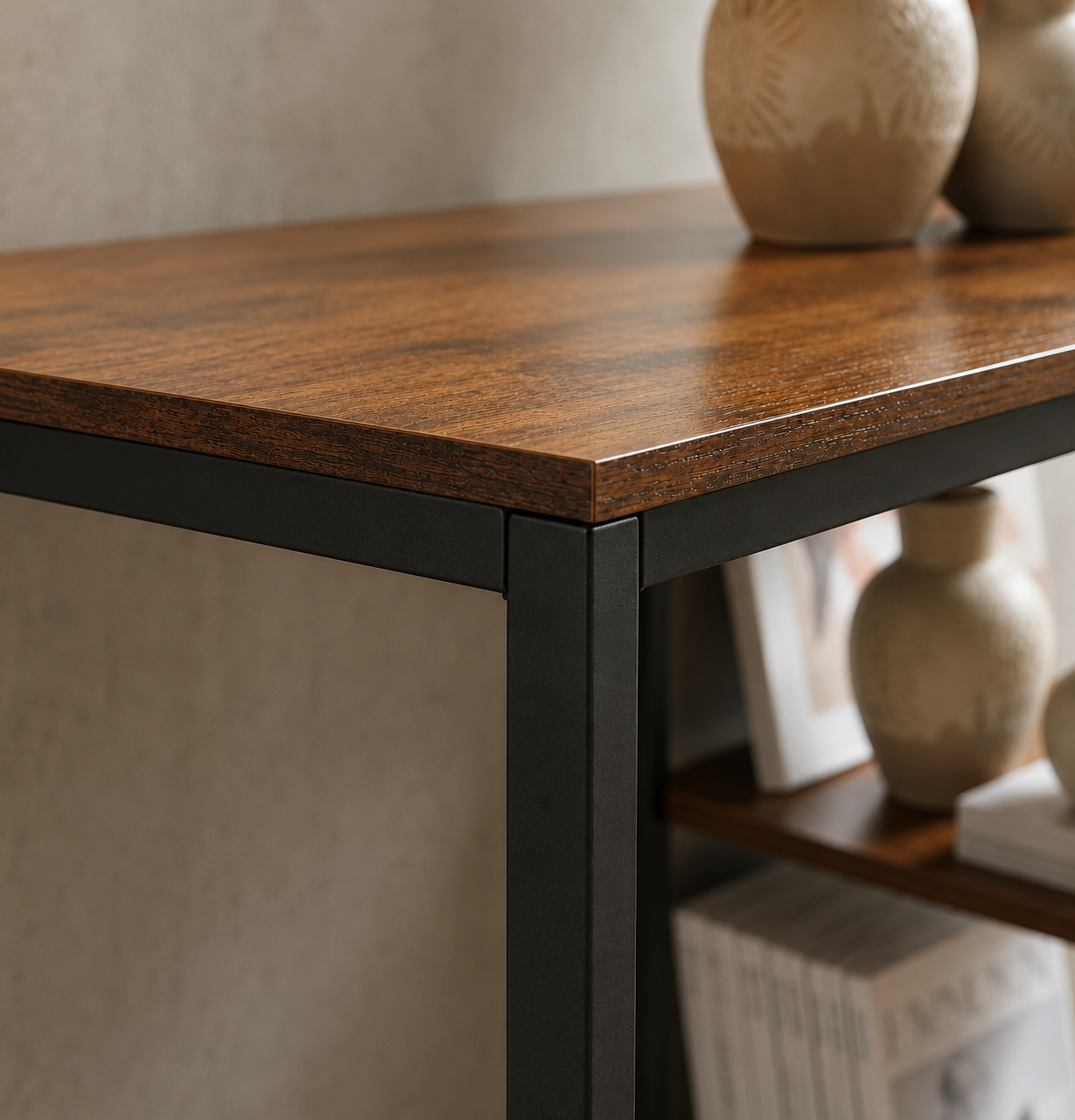 Industrial Computer Desk with 2 Shelves, Reversible Storage Shelves for Home Office