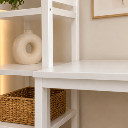 Modern White Computer Desk with Storage Shelves