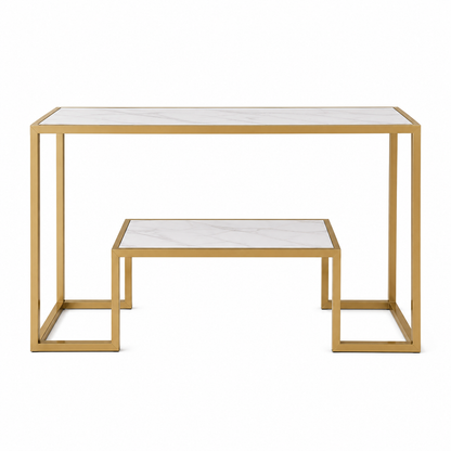 2-Tier Console Table with Faux Marble Tabletop