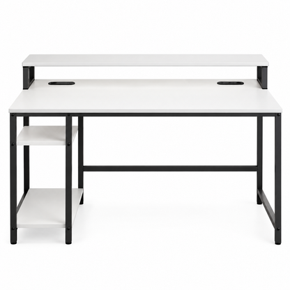 Computer Desk with Monitor Stand and Storage Shelves