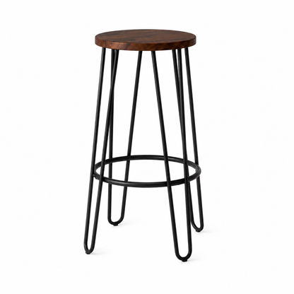 Bar Height Stools-Backless Barstools with Hairpin Legs Wood Seat-Kitchen