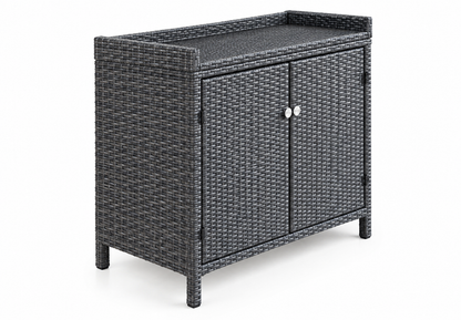 Modern Outdoor Wicker Storage Cabinet with Double Doors