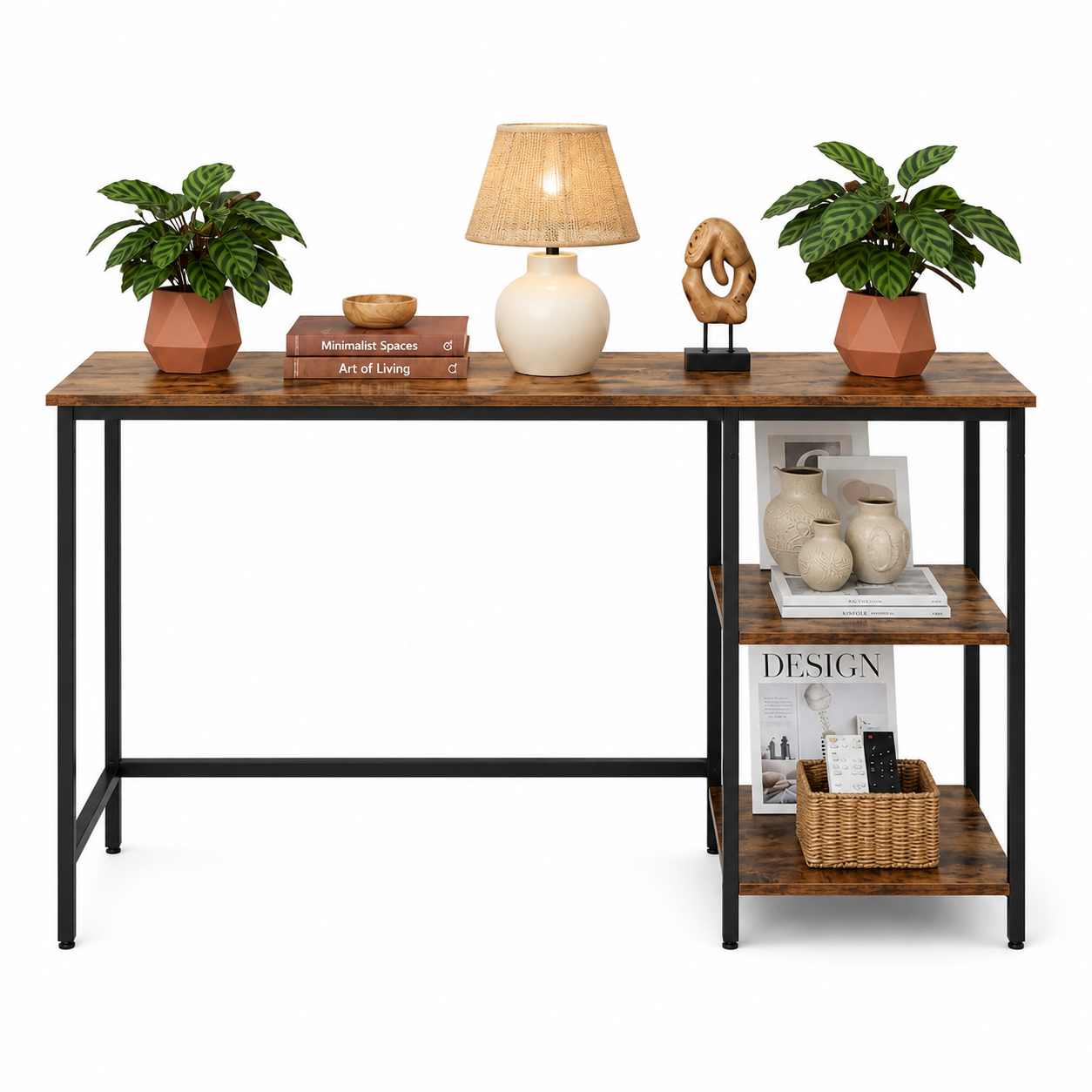 Industrial Computer Desk with 2 Shelves, Reversible Storage Shelves for Home Office