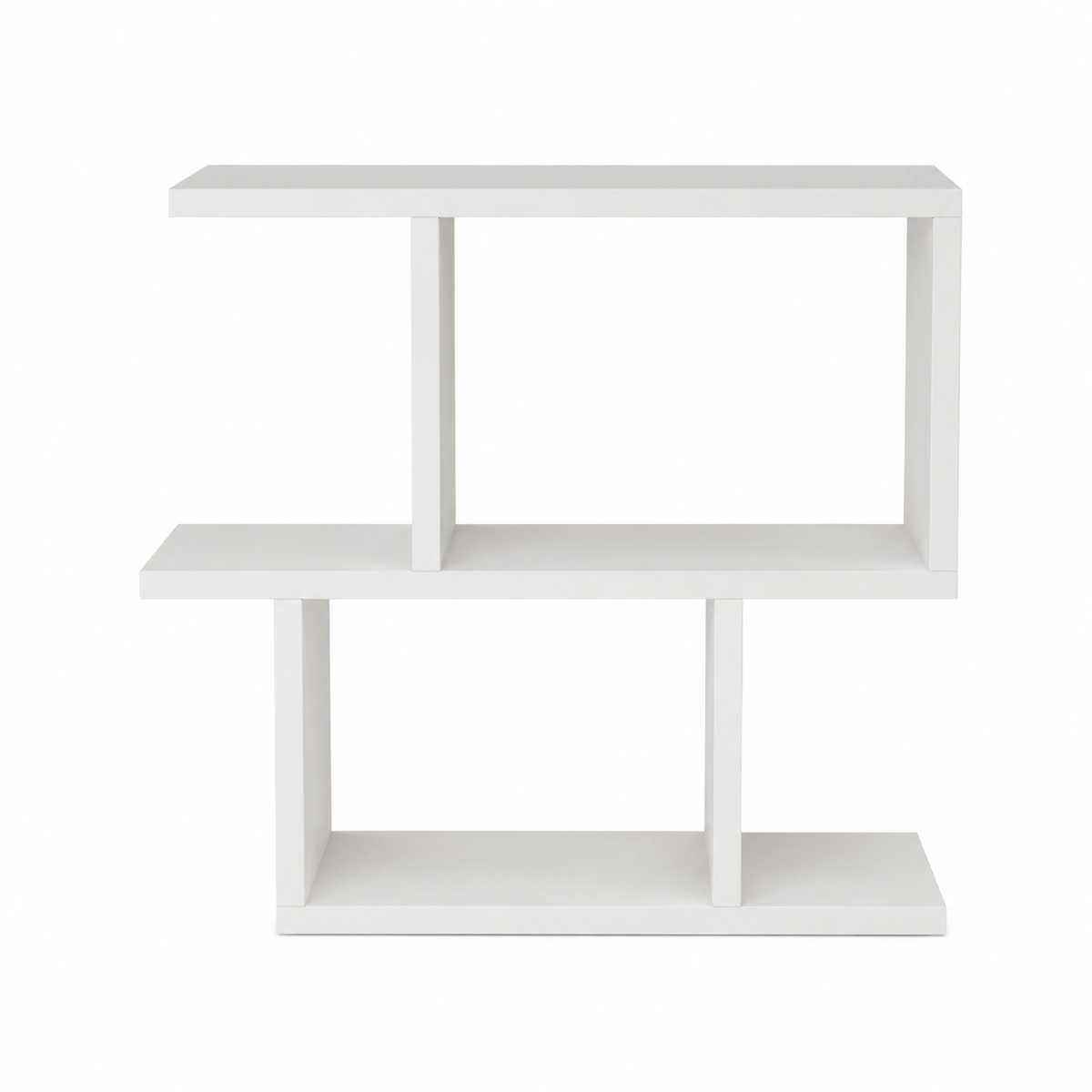 Modern White Asymmetrical Display Console Table with Open Storage Shelves