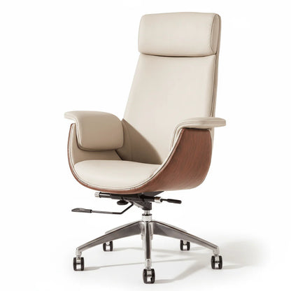 Modern Executive Reclining Office Chair with Padded Headrest & Wooden Accents