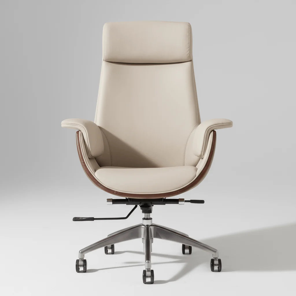 Modern Executive Reclining Office Chair with Padded Headrest & Wooden Accents