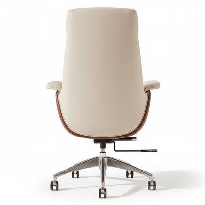 Modern Executive Reclining Office Chair with Padded Headrest & Wooden Accents