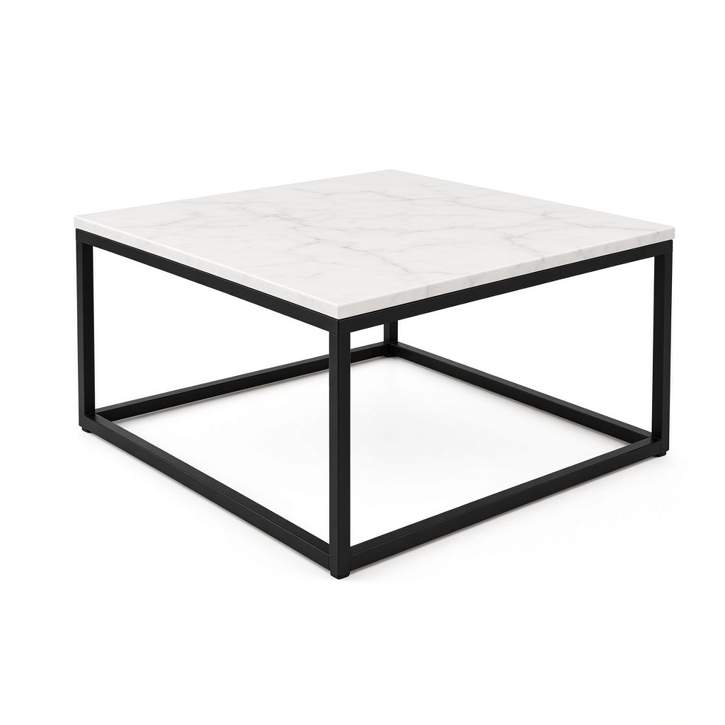 Coffee Table Marble Square White with Black Metal Frame