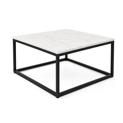 Coffee Table Marble Square White with Black Metal Frame