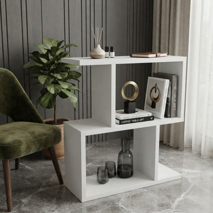 Modern White Asymmetrical Display Console Table with Open Storage Shelves