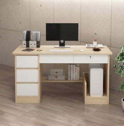 Qualife Office Desk Table Computer Table Desk with Drawer Keyboard Tray CPU Bracket Home Office Desk Study Writing Desk Multipurpose Computer Workstation White (five drawers)