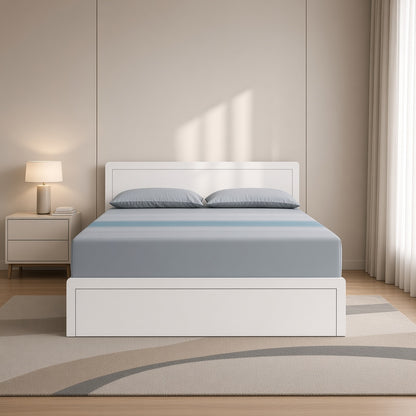 Modern White Platform Bed with Elegant Panel Headboard