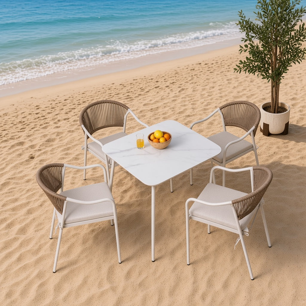 Modern Outdoor Patio Dining Set with 4 Woven Chairs