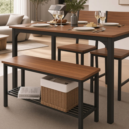 Modern Industrial Dining Table Set with Bench & Chair