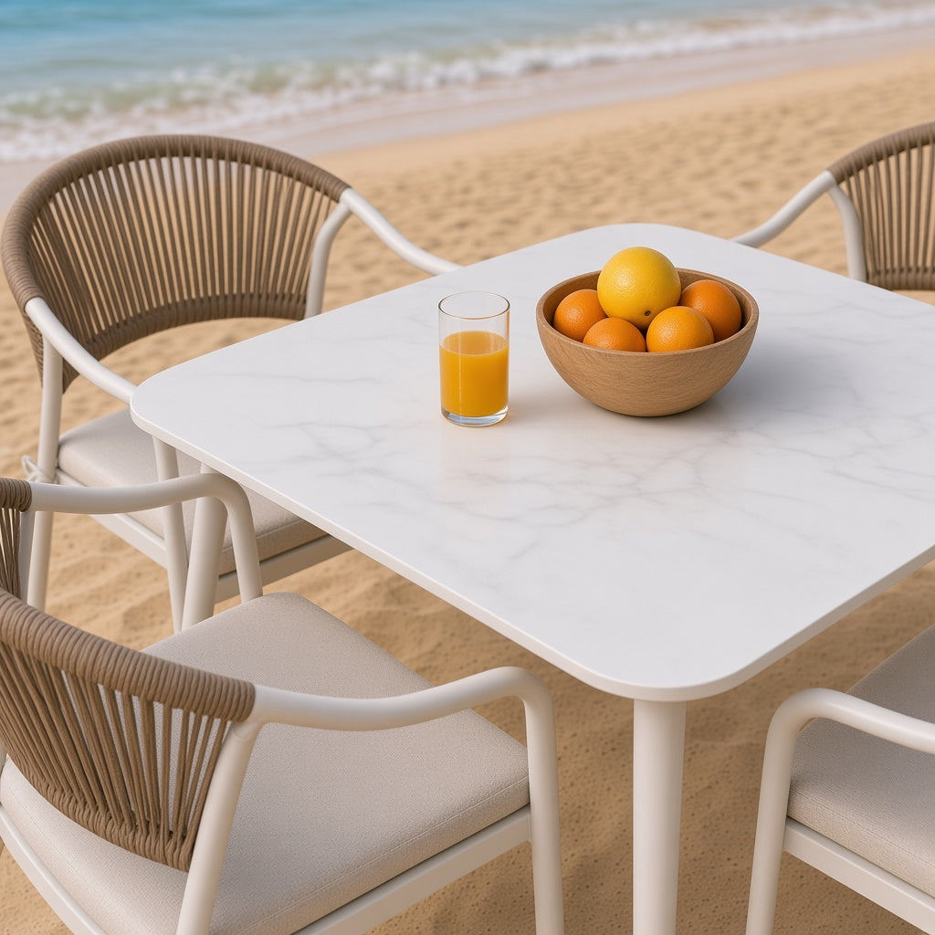 Modern Outdoor Patio Dining Set with 4 Woven Chairs